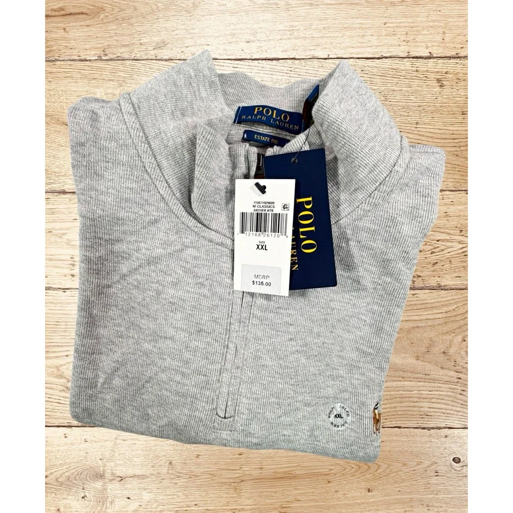 Polo Ralph Lauren Mens XXL Estate Rib Quarter Zip Pullover Grey 710671929009